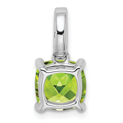 14k White Gold 8mm Cushion Peridot and Diamond Pendant