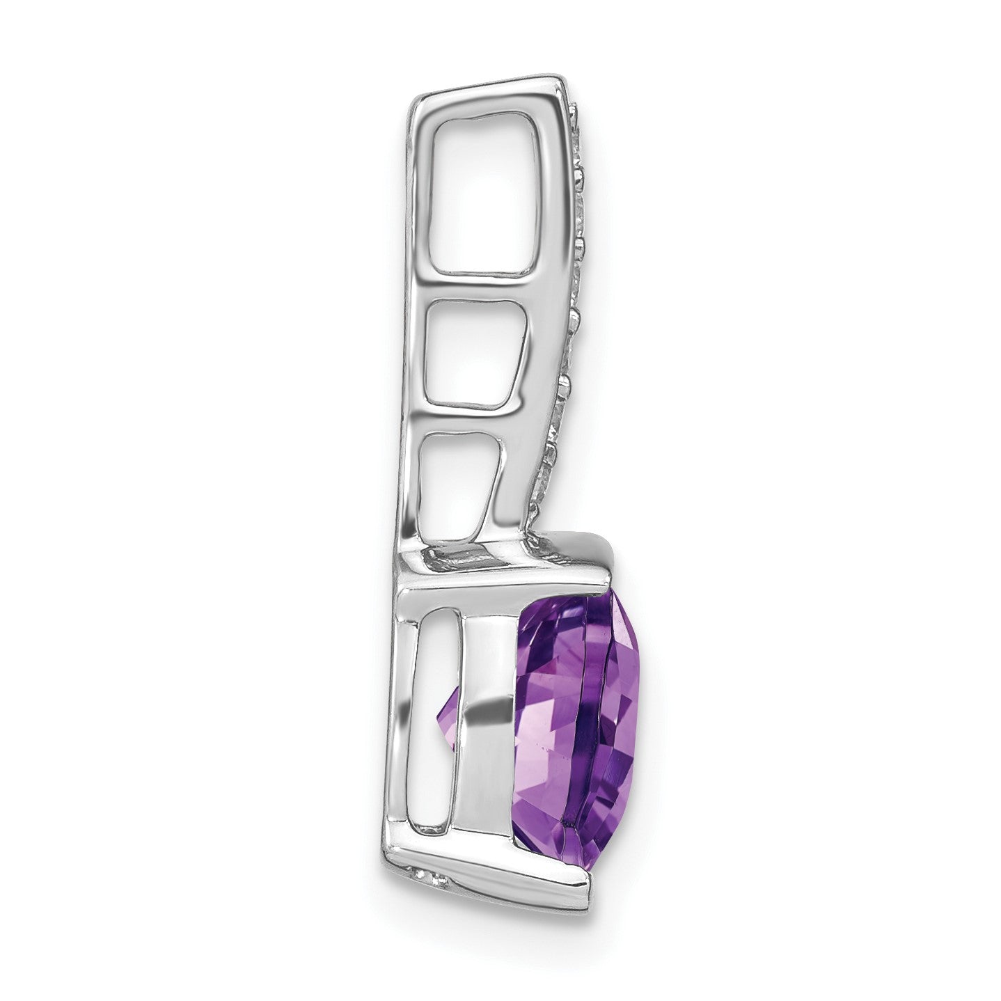 14k White Gold 8mm Cushion Amethyst and Diamond Chain Slide