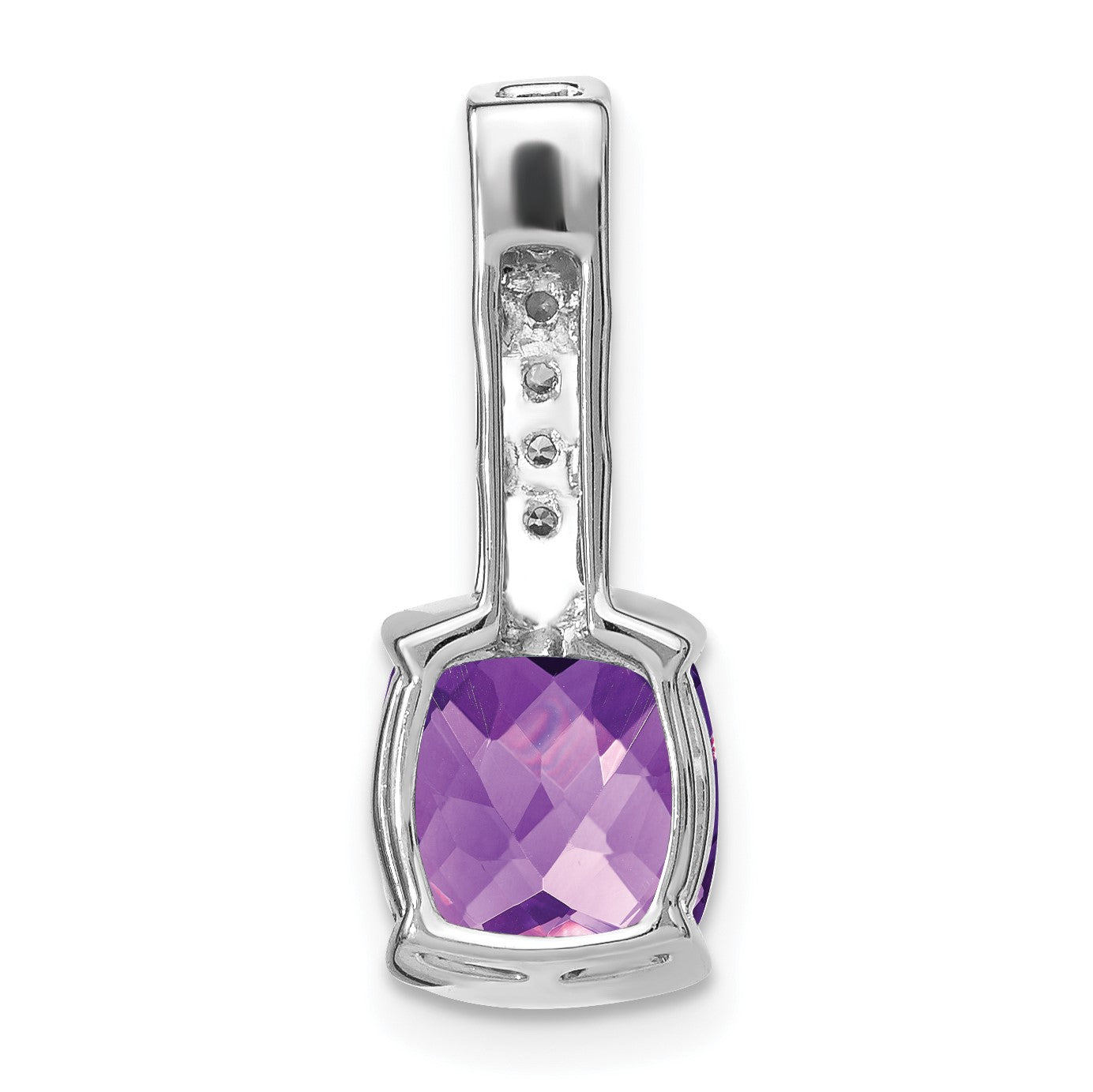 14k White Gold 8mm Cushion Amethyst and Diamond Chain Slide