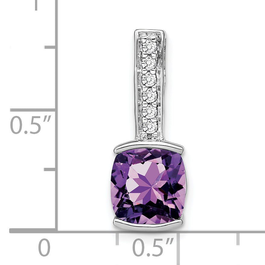 14k White Gold 8mm Cushion Amethyst and Diamond Chain Slide