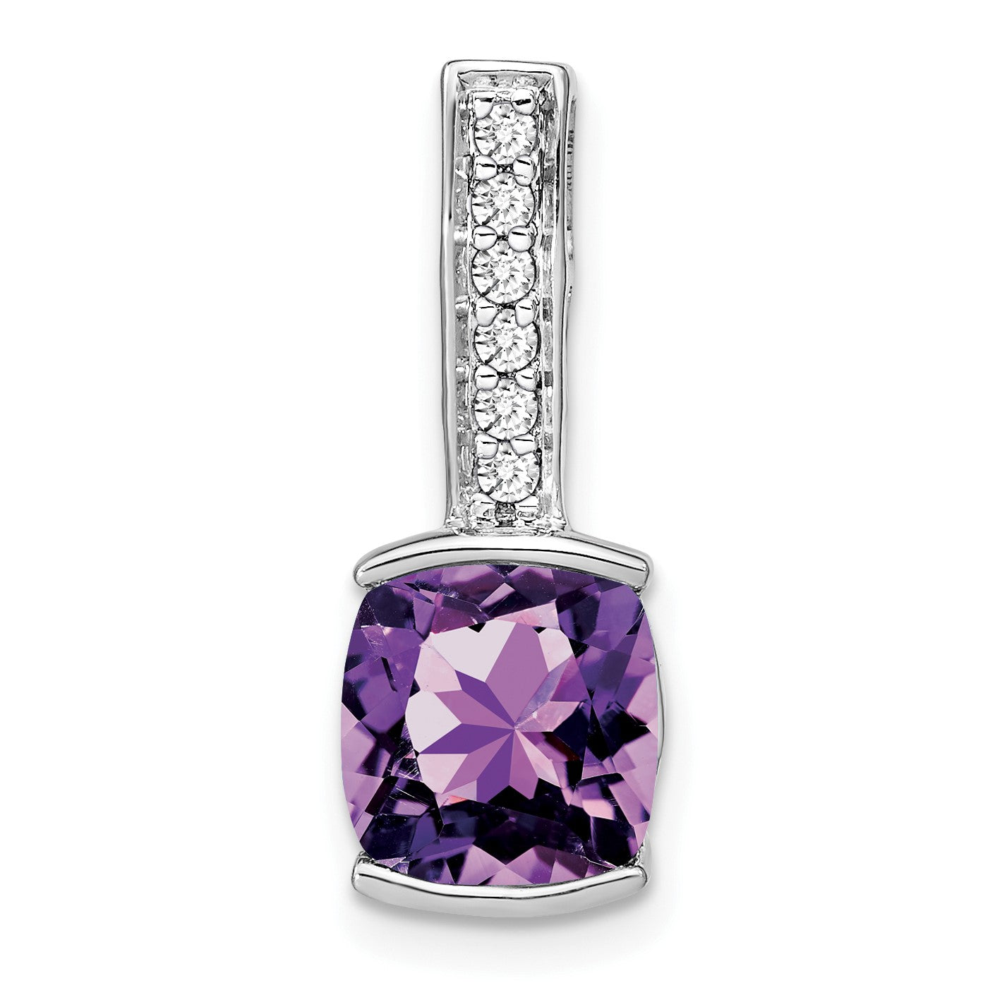 14k White Gold 8mm Cushion Amethyst and Diamond Chain Slide