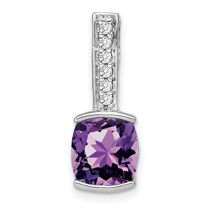 14k White Gold 8mm Cushion Amethyst and Diamond Chain Slide