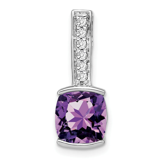 14k White Gold 8mm Cushion Amethyst and Diamond Chain Slide