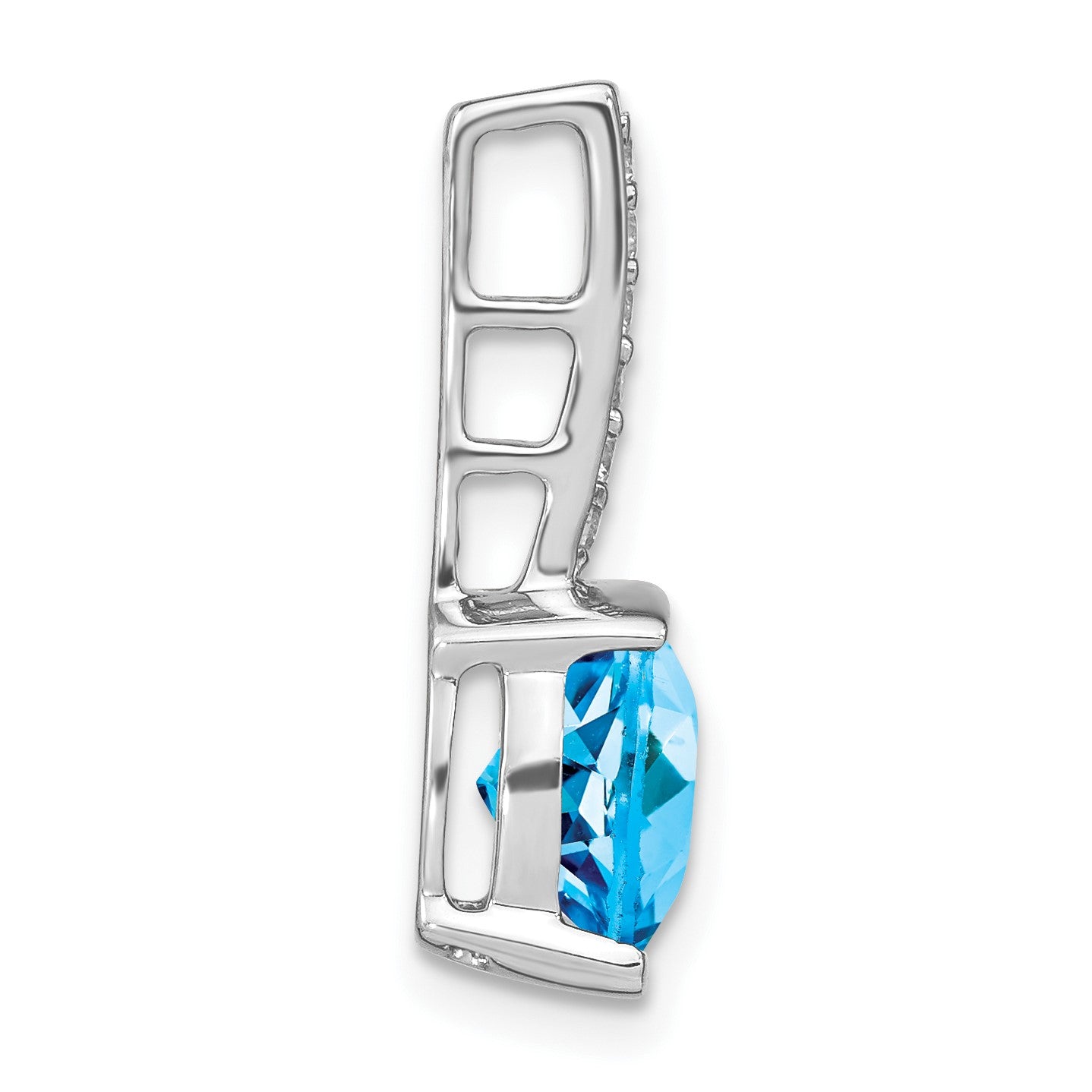 14k White Gold 8mm Cushion Blue Topaz and Diamond Chain Slide