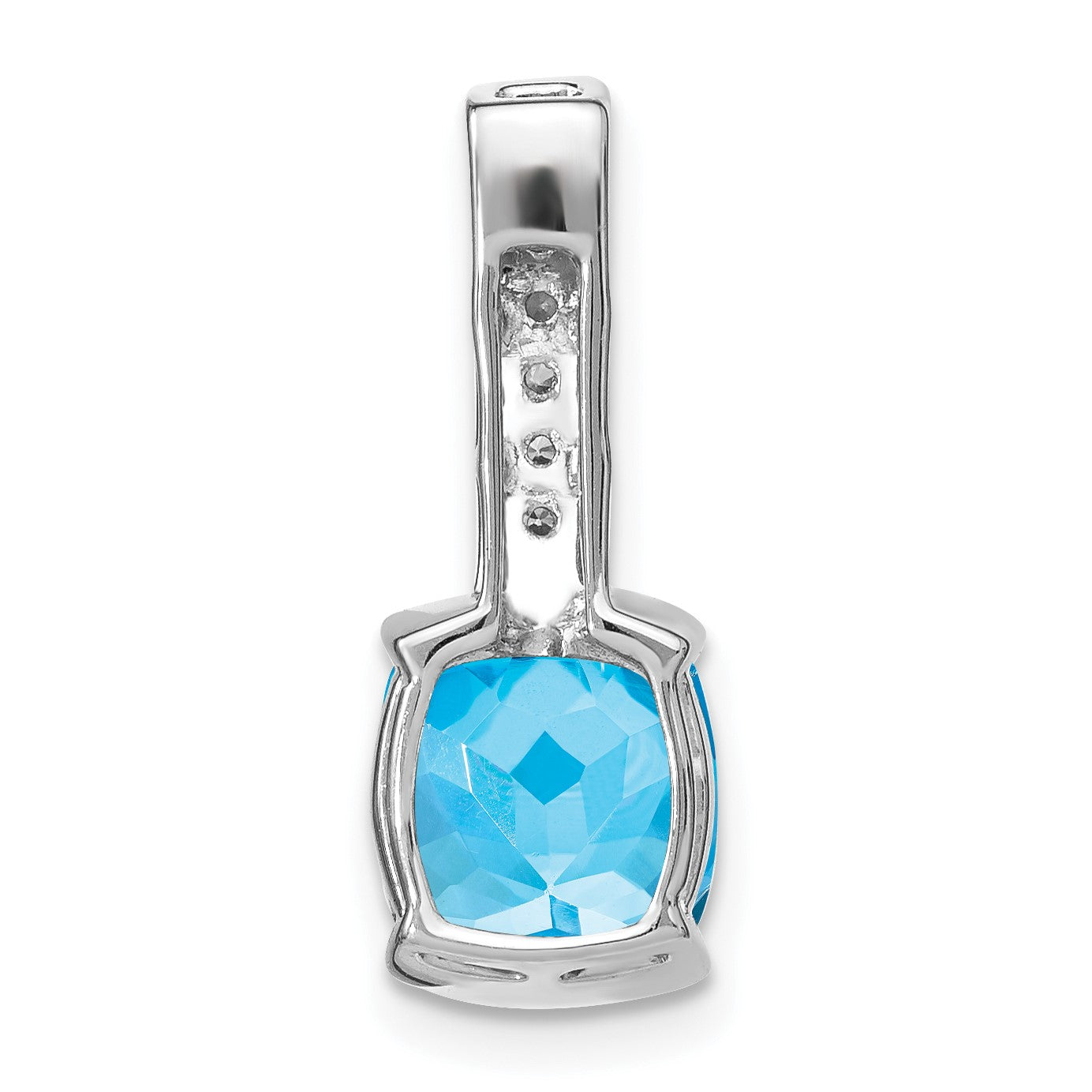 14k White Gold 8mm Cushion Blue Topaz and Diamond Chain Slide