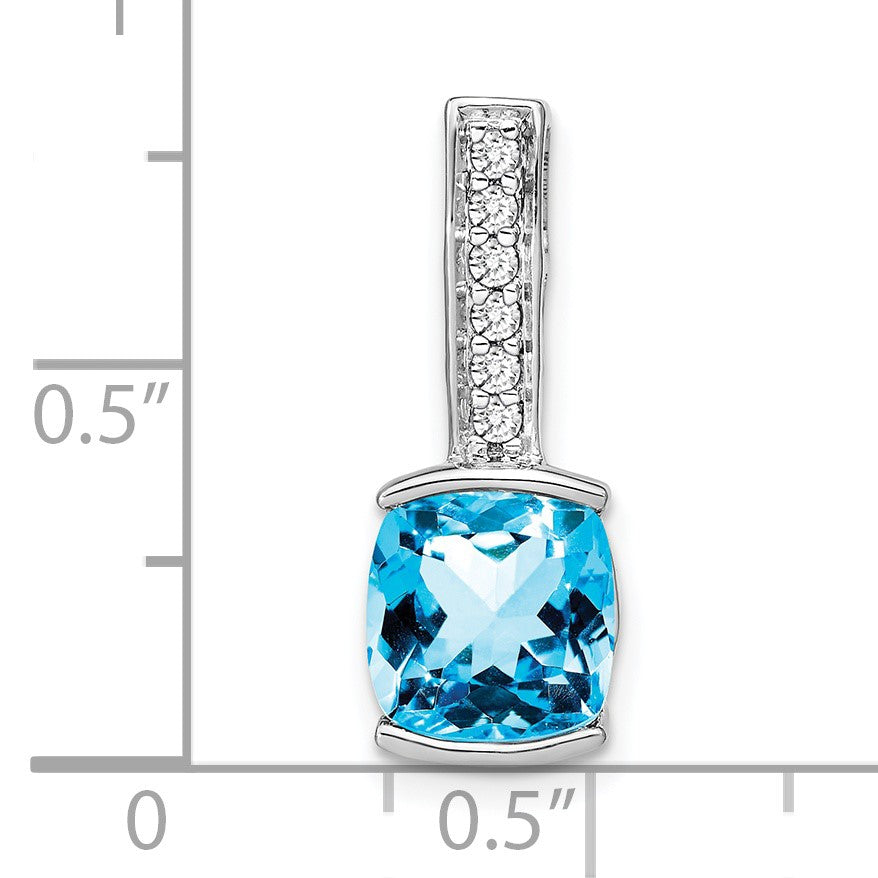 14k White Gold 8mm Cushion Blue Topaz and Diamond Chain Slide