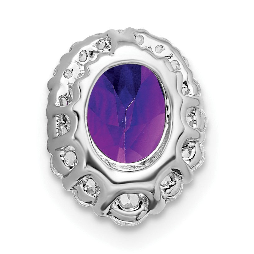 14k White Gold 8x6mm Oval Amethyst and Diamond Halo Chain Slide