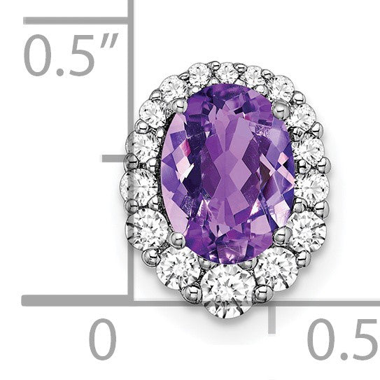 14k White Gold 8x6mm Oval Amethyst and Diamond Halo Chain Slide