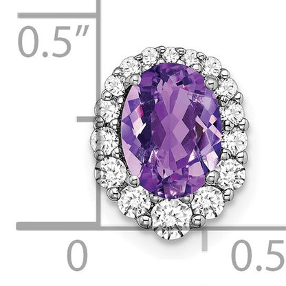 14k White Gold 8x6mm Oval Amethyst and Diamond Halo Chain Slide