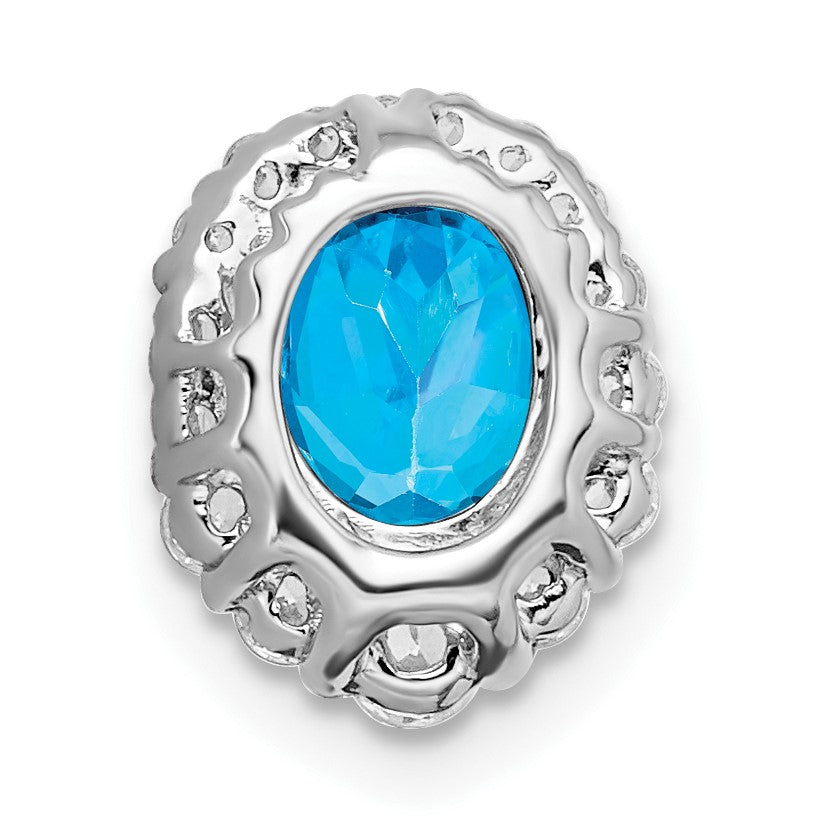 14k White Gold 8x6mm Oval Blue Topaz and Diamond Halo Chain Slide