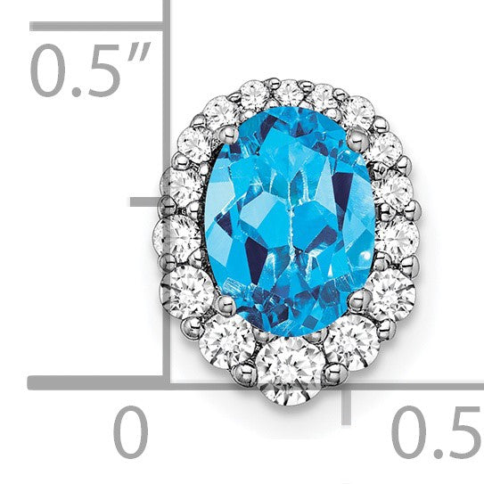 14k White Gold 8x6mm Oval Blue Topaz and Diamond Halo Chain Slide