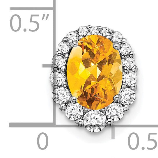 14k White Gold 8x6mm Oval Citrine and Diamond Halo Chain Slide