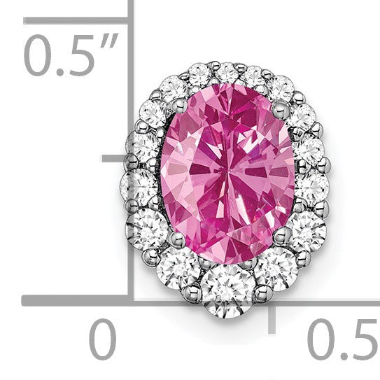 14k White Gold Oval Lab Created Pink Sapphire and Diamond Halo Chain Slide