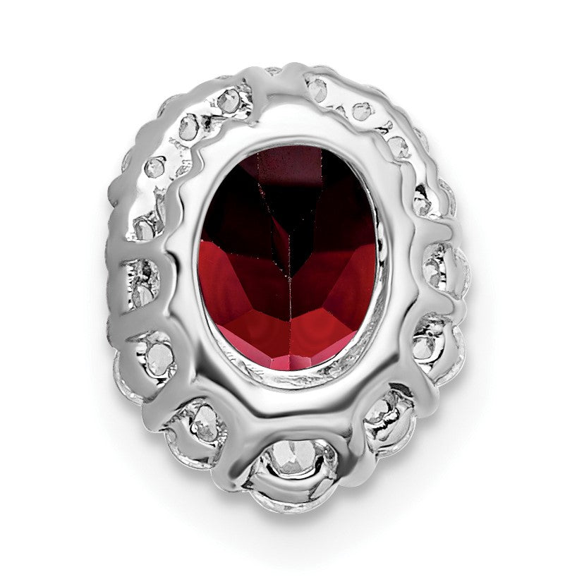 14k White Gold 8x6mm Oval Garnet and Diamond Halo Chain Slide