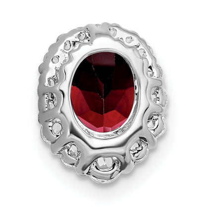 14k White Gold 8x6mm Oval Garnet and Diamond Halo Chain Slide