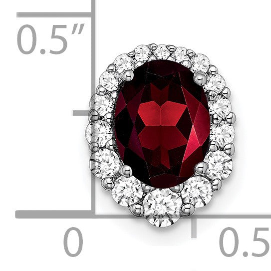 14k White Gold 8x6mm Oval Garnet and Diamond Halo Chain Slide