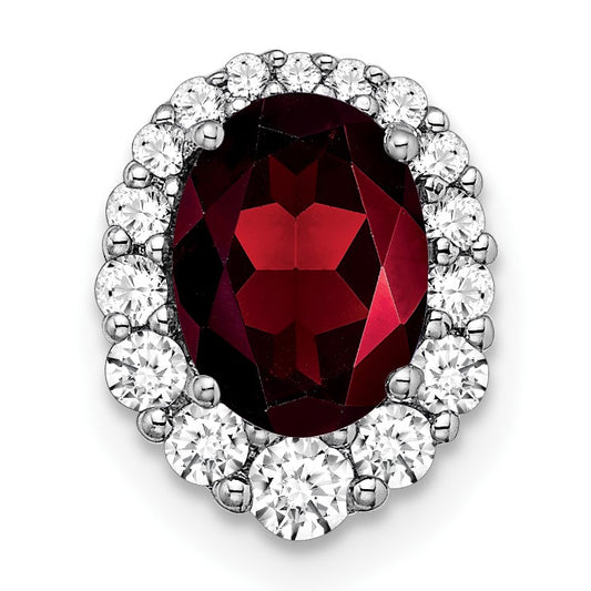 14k White Gold 8x6mm Oval Garnet and Diamond Halo Chain Slide