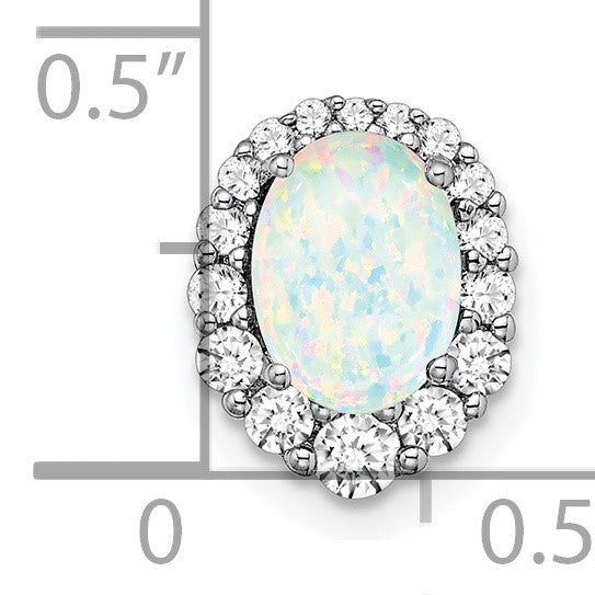 14k White Gold Oval Lab Created Opal and Diamond Halo Chain Slide