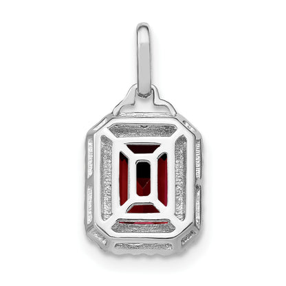 14k White Gold 9x7mm Emerald-cut Garnet and Diamond Halo Pendant