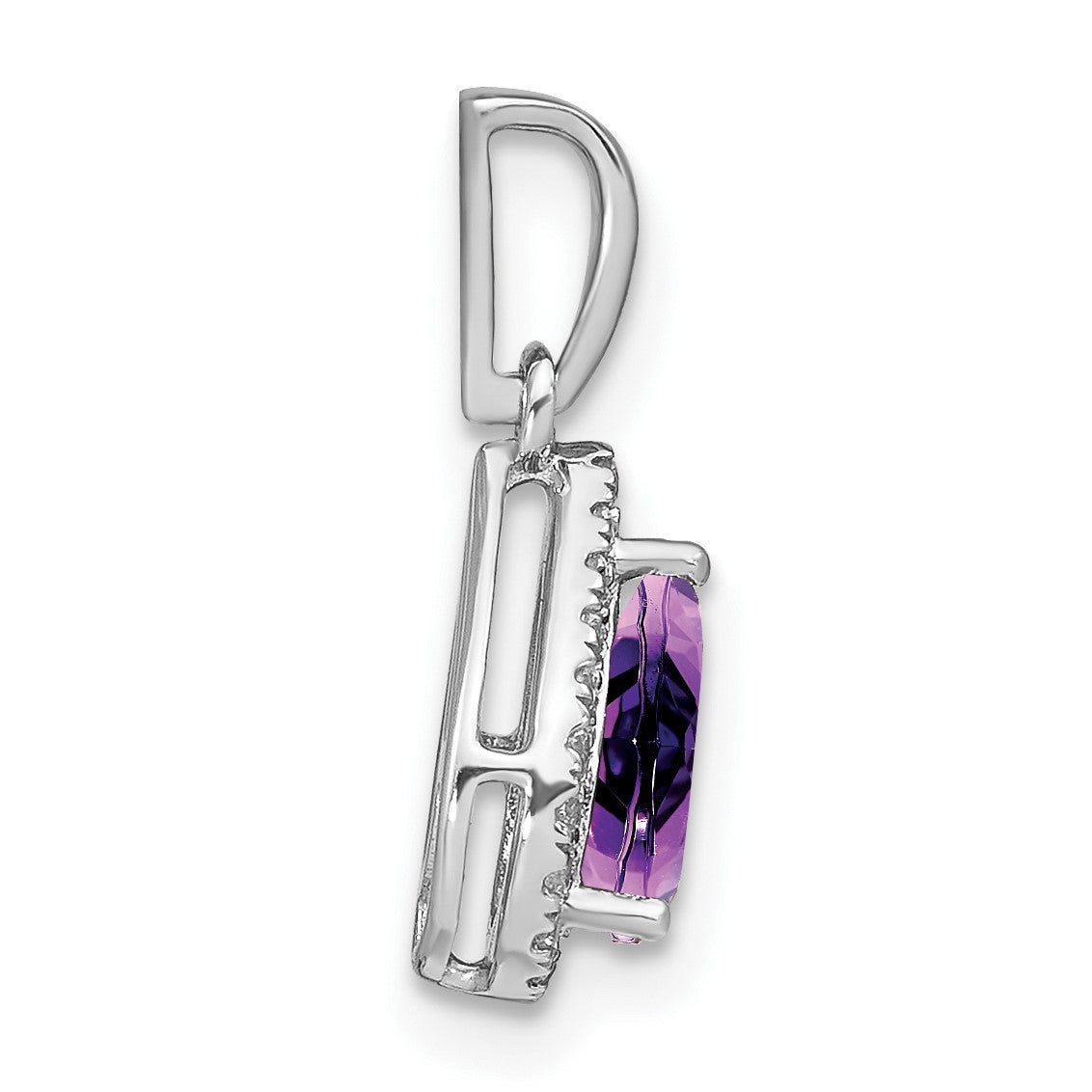 14k White Gold 7x5mm Pear Amethyst and Diamond Halo Pendant