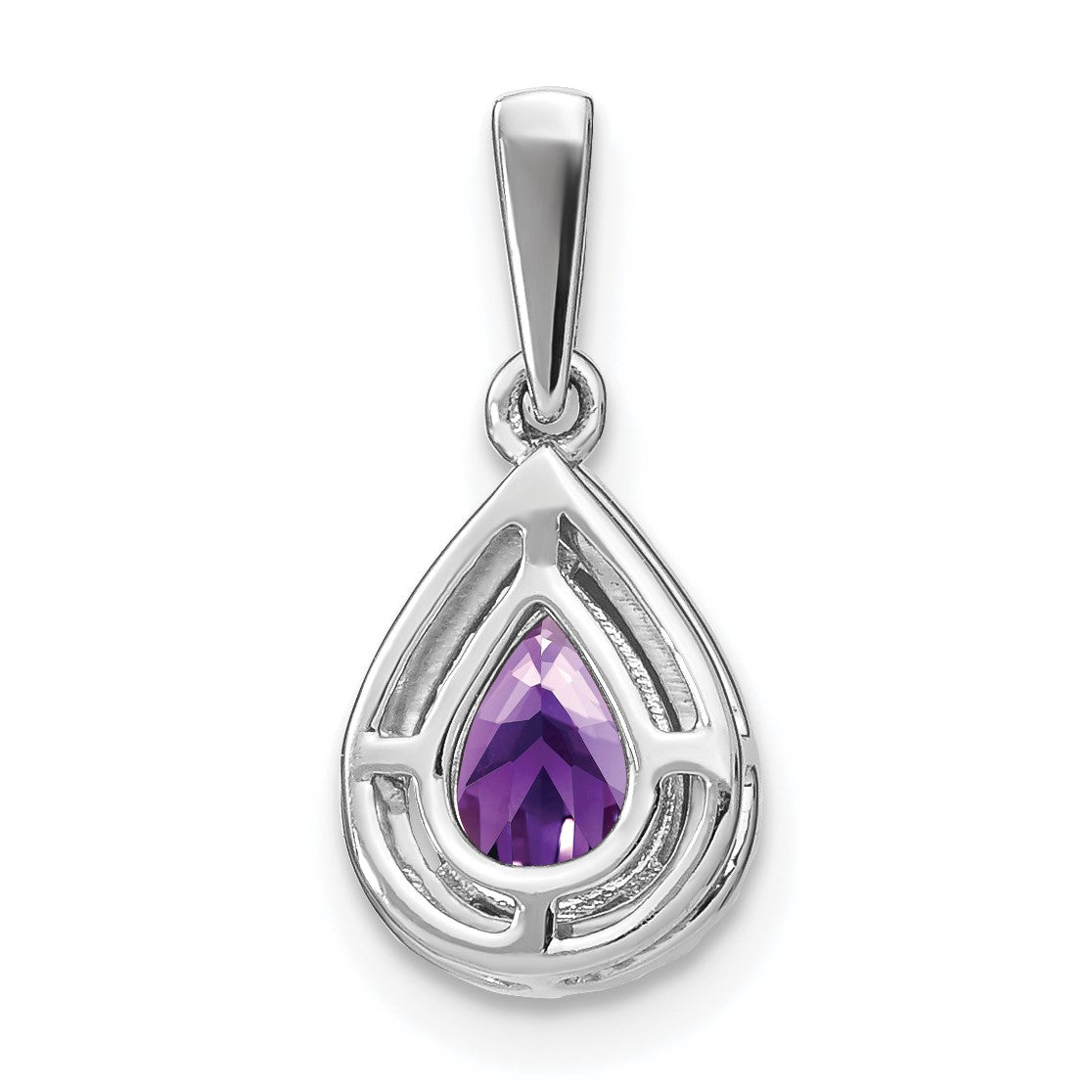 14k White Gold 7x5mm Pear Amethyst and Diamond Halo Pendant