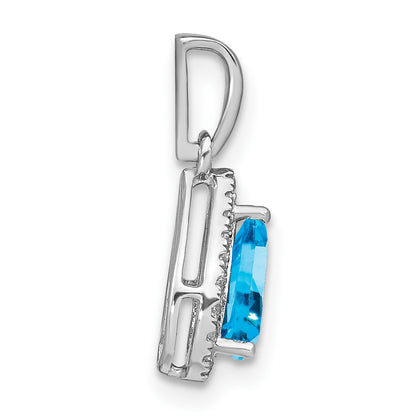 14k White Gold 7x5mm Pear Blue Topaz and Diamond Halo Pendant
