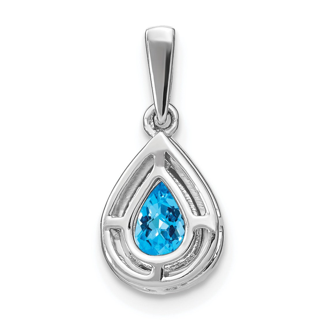 14k White Gold 7x5mm Pear Blue Topaz and Diamond Halo Pendant