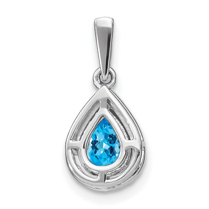 14k White Gold 7x5mm Pear Blue Topaz and Diamond Halo Pendant
