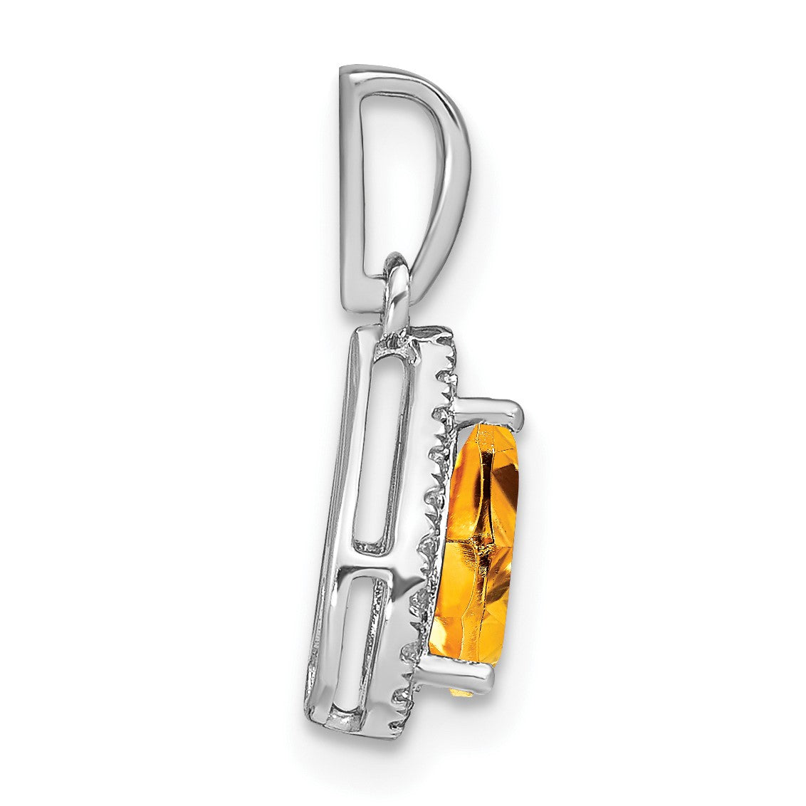 14k White Gold 7x5mm Pear Citrine and Diamond Halo Pendant