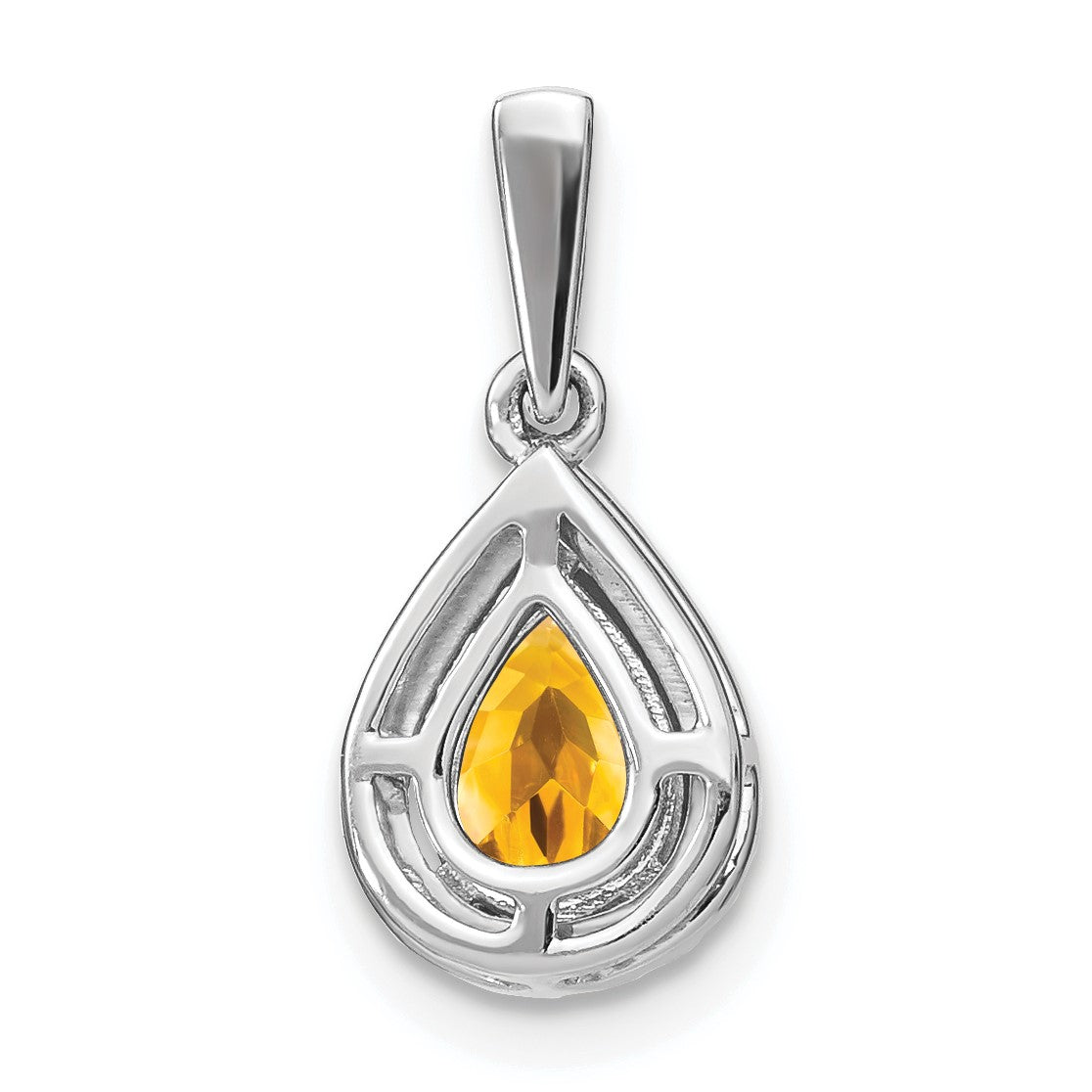 14k White Gold 7x5mm Pear Citrine and Diamond Halo Pendant