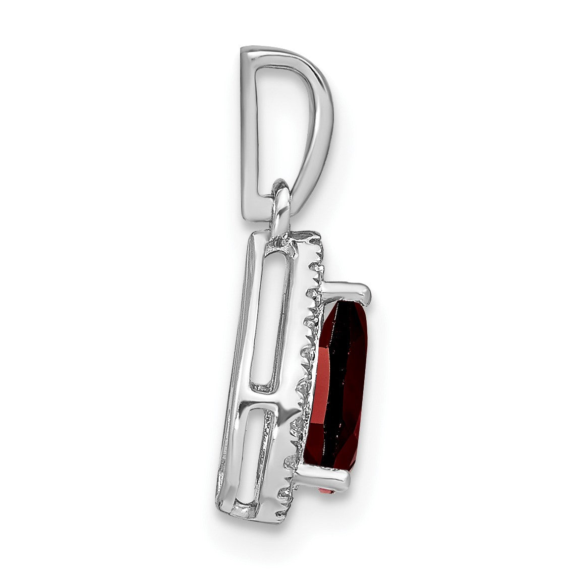 14k White Gold 7x5mm Pear Garnet and Diamond Halo Pendant