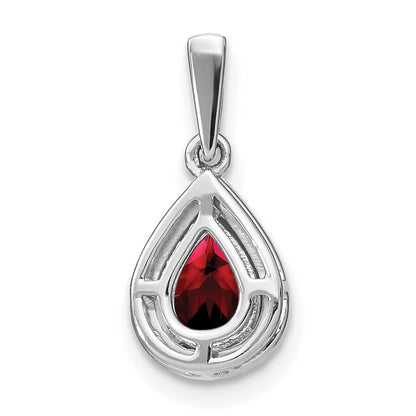 14k White Gold 7x5mm Pear Garnet and Diamond Halo Pendant