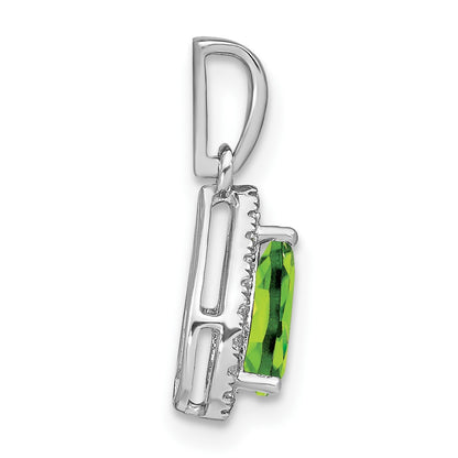 14k White Gold 7x5mm Pear Peridot and Diamond Halo Pendant