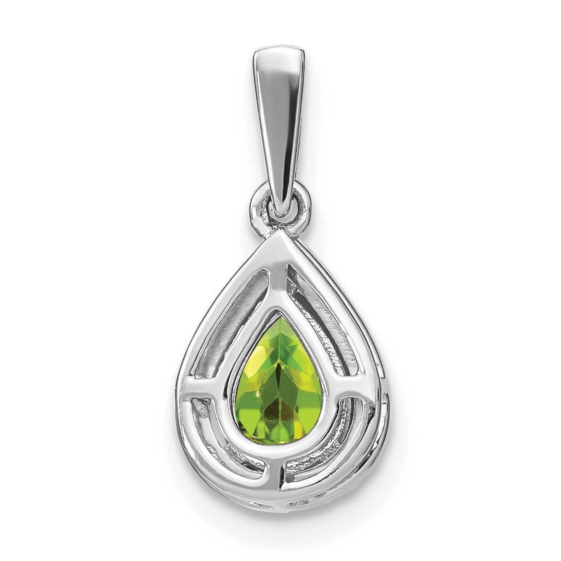 14k White Gold 7x5mm Pear Peridot and Diamond Halo Pendant