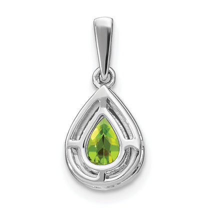 14k White Gold 7x5mm Pear Peridot and Diamond Halo Pendant