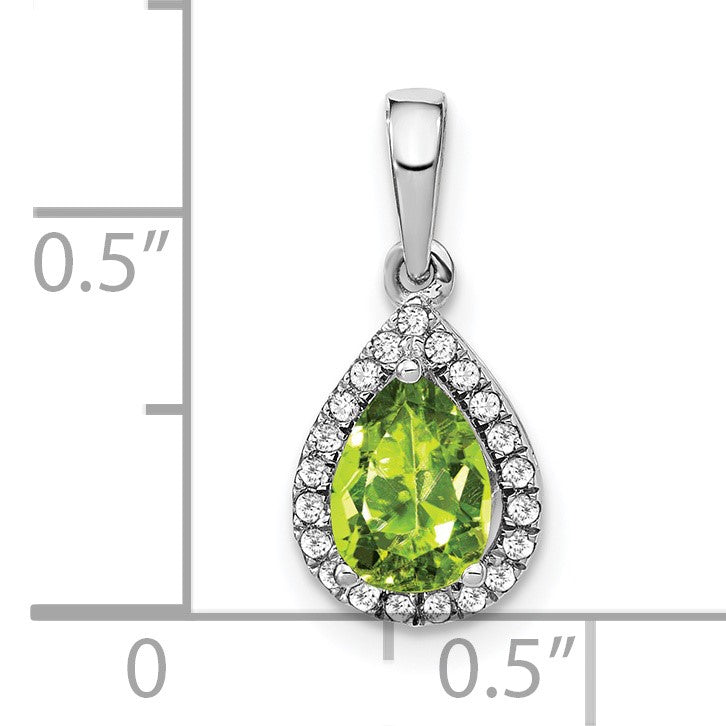 14k White Gold 7x5mm Pear Peridot and Diamond Halo Pendant