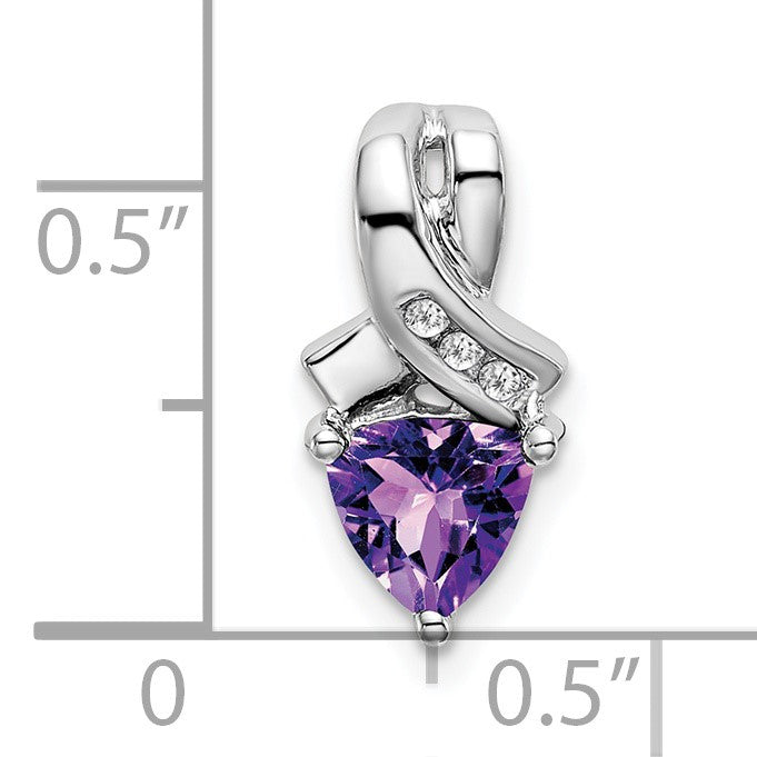 14k White Gold 6mm Trillion Amethyst and Diamond Chain Slide