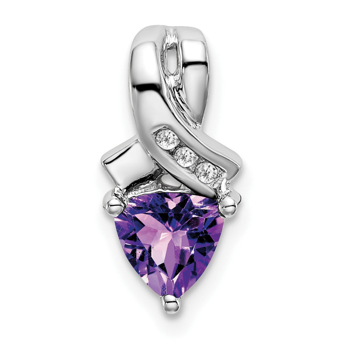 14k White Gold 6mm Trillion Amethyst and Diamond Chain Slide