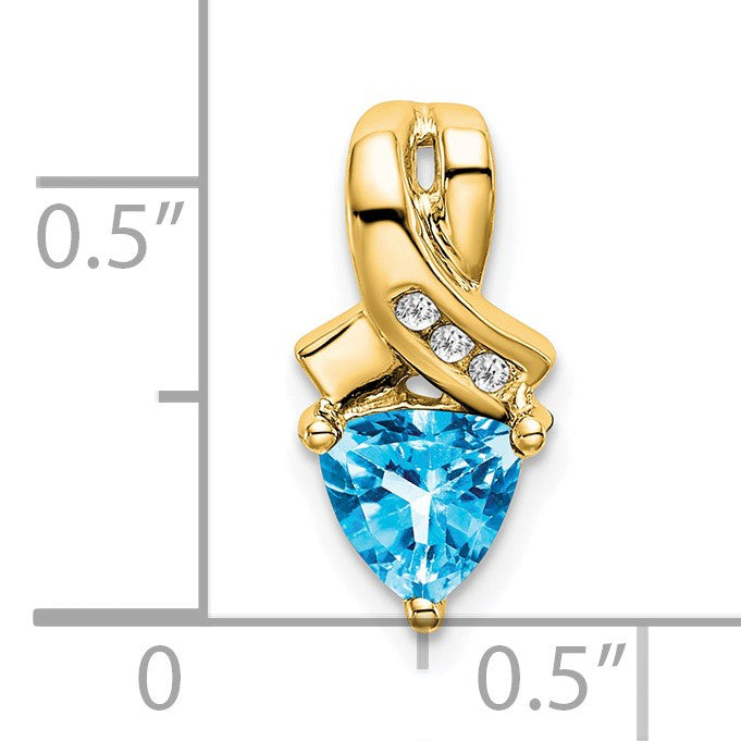 14k 6mm Trillion Blue Topaz and Diamond Chain Slide