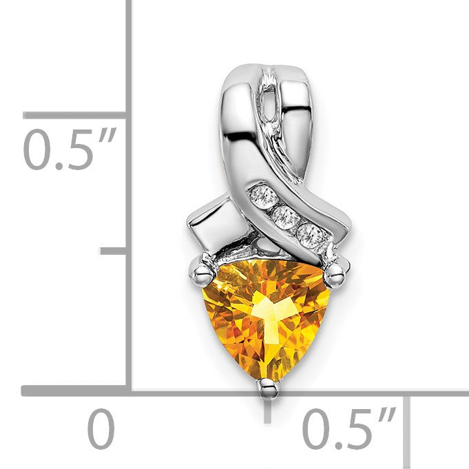 14k White Gold 6mm Trillion Citrine and Diamond Chain Slide