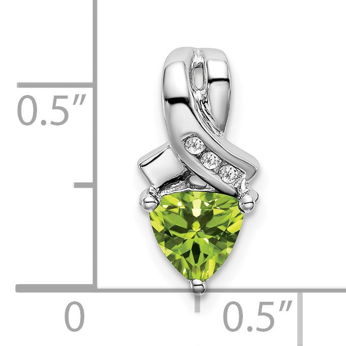 14k White Gold 6mm Trillion Peridot and Diamond Chain Slide