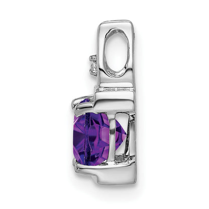 14k White Gold 6mm Cushion Amethyst and Diamond Chain Slide