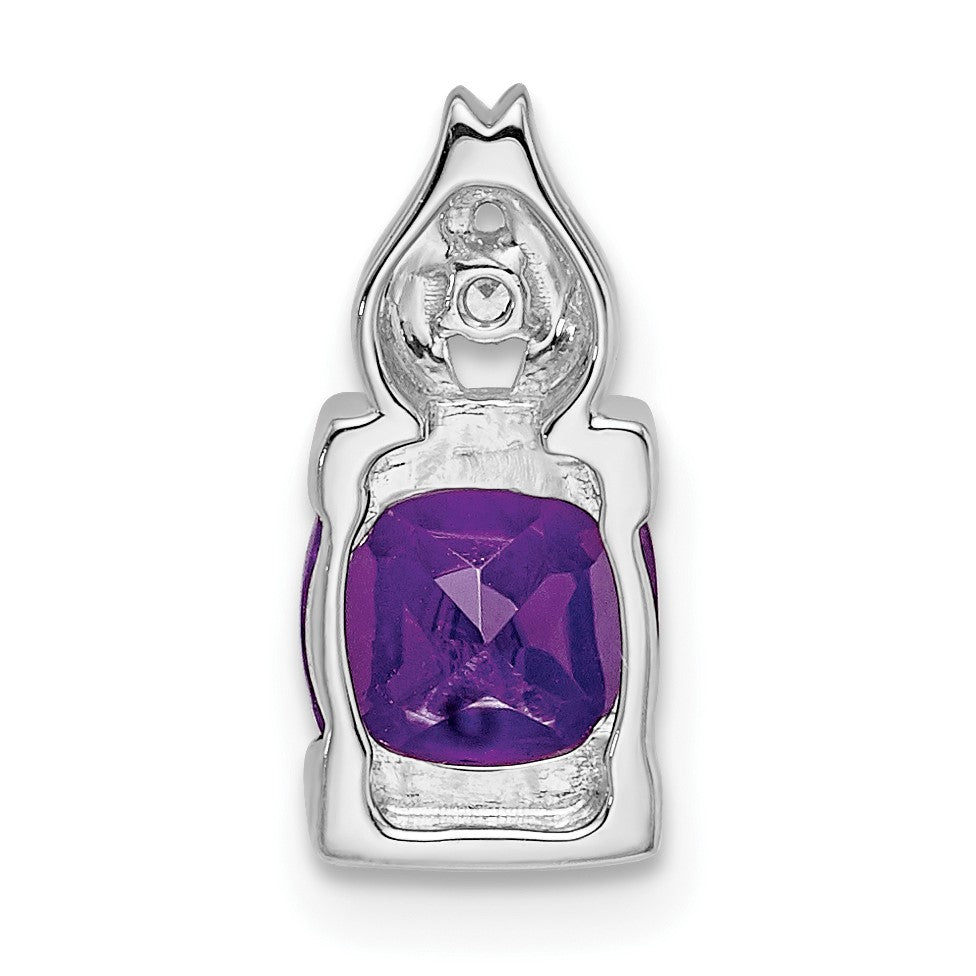 14k White Gold 6mm Cushion Amethyst and Diamond Chain Slide