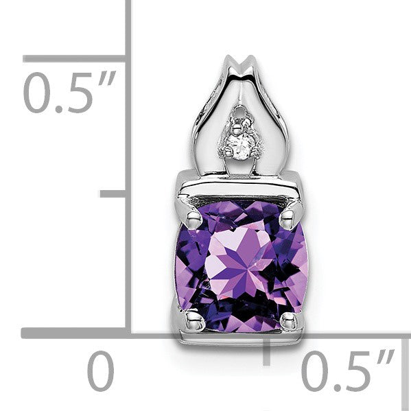 14k White Gold 6mm Cushion Amethyst and Diamond Chain Slide