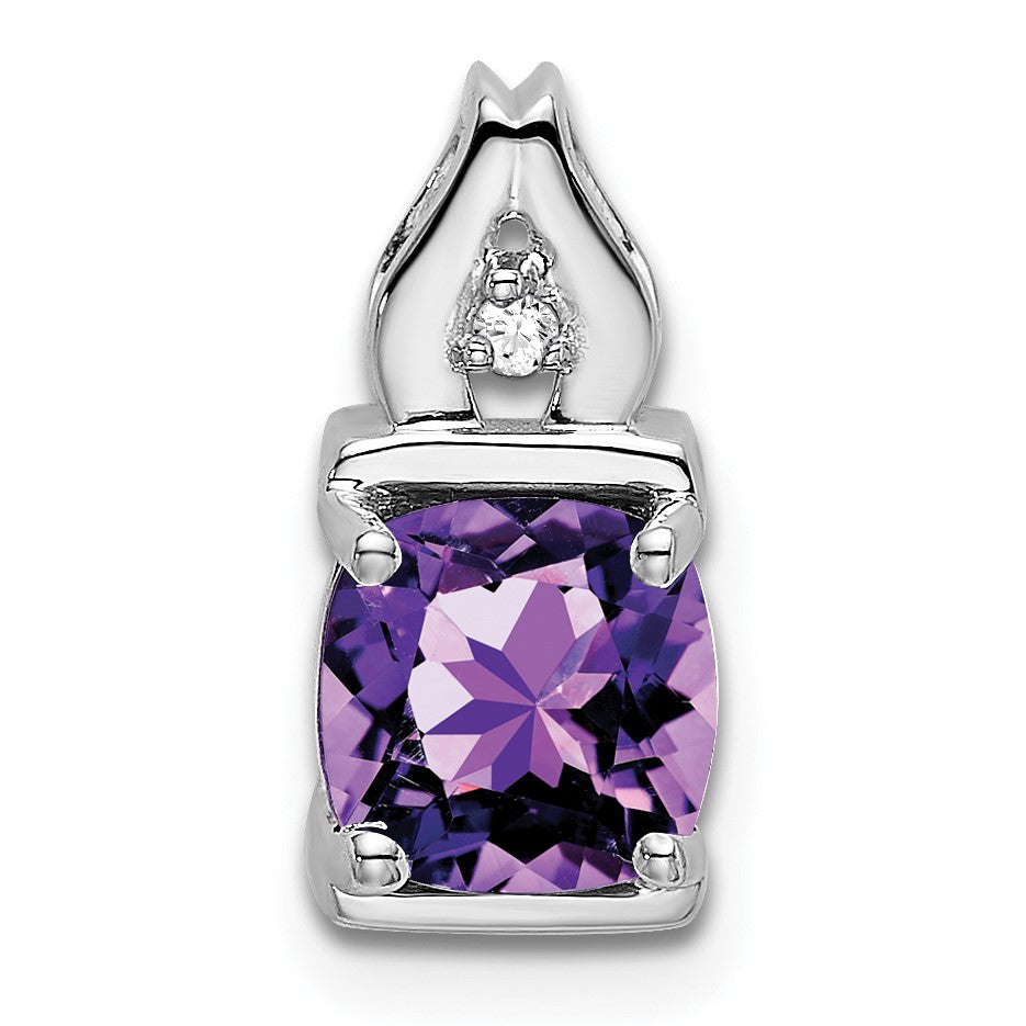 14k White Gold 6mm Cushion Amethyst and Diamond Chain Slide
