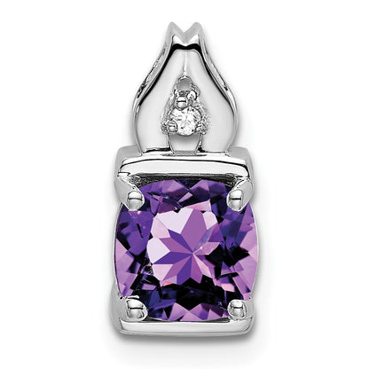 14k White Gold 6mm Cushion Amethyst and Diamond Chain Slide