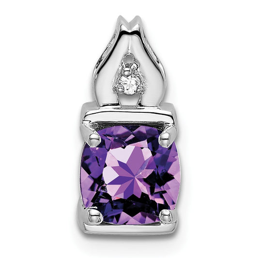 14k White Gold 6mm Cushion Amethyst and Diamond Chain Slide