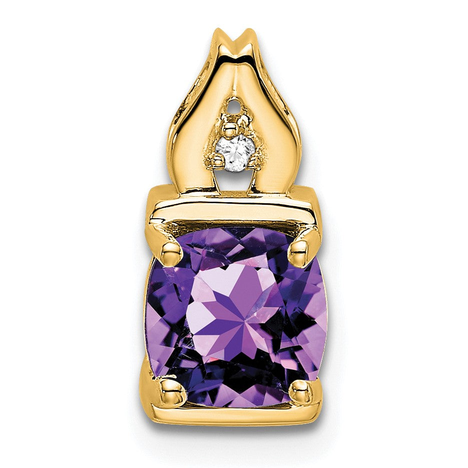 14k 6mm Cushion Amethyst and Diamond Chain Slide