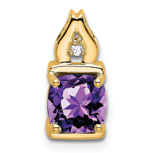 14k 6mm Cushion Amethyst and Diamond Chain Slide