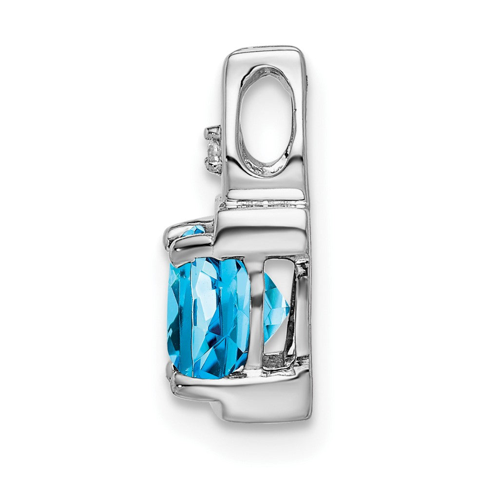 14k White Gold 6mm Cushion Blue Topaz and Diamond Chain Slide